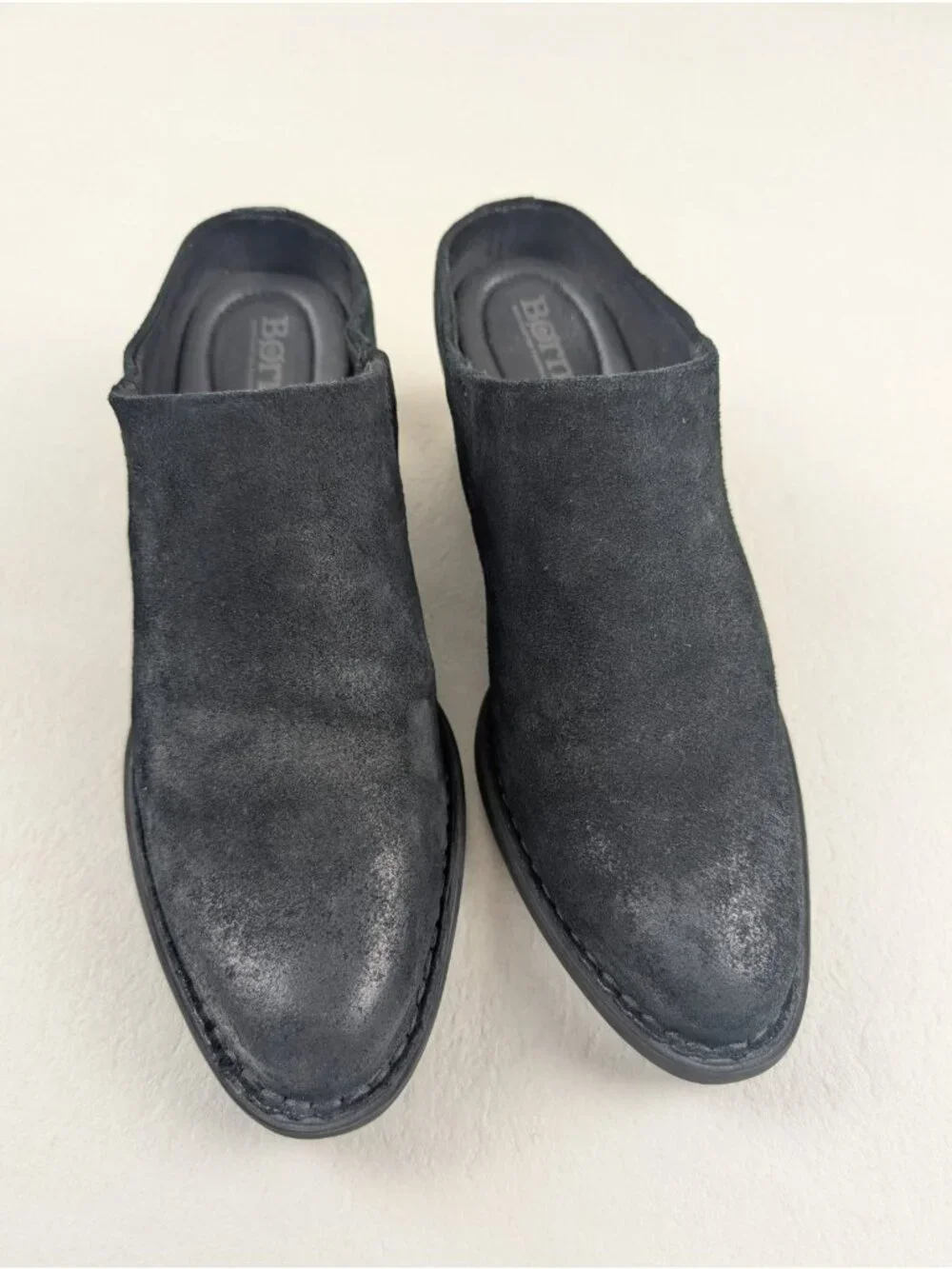 Born Starr Slip On Boot Womens 8.5 Black Suede Distressed Heeled Ankle Mule Clog